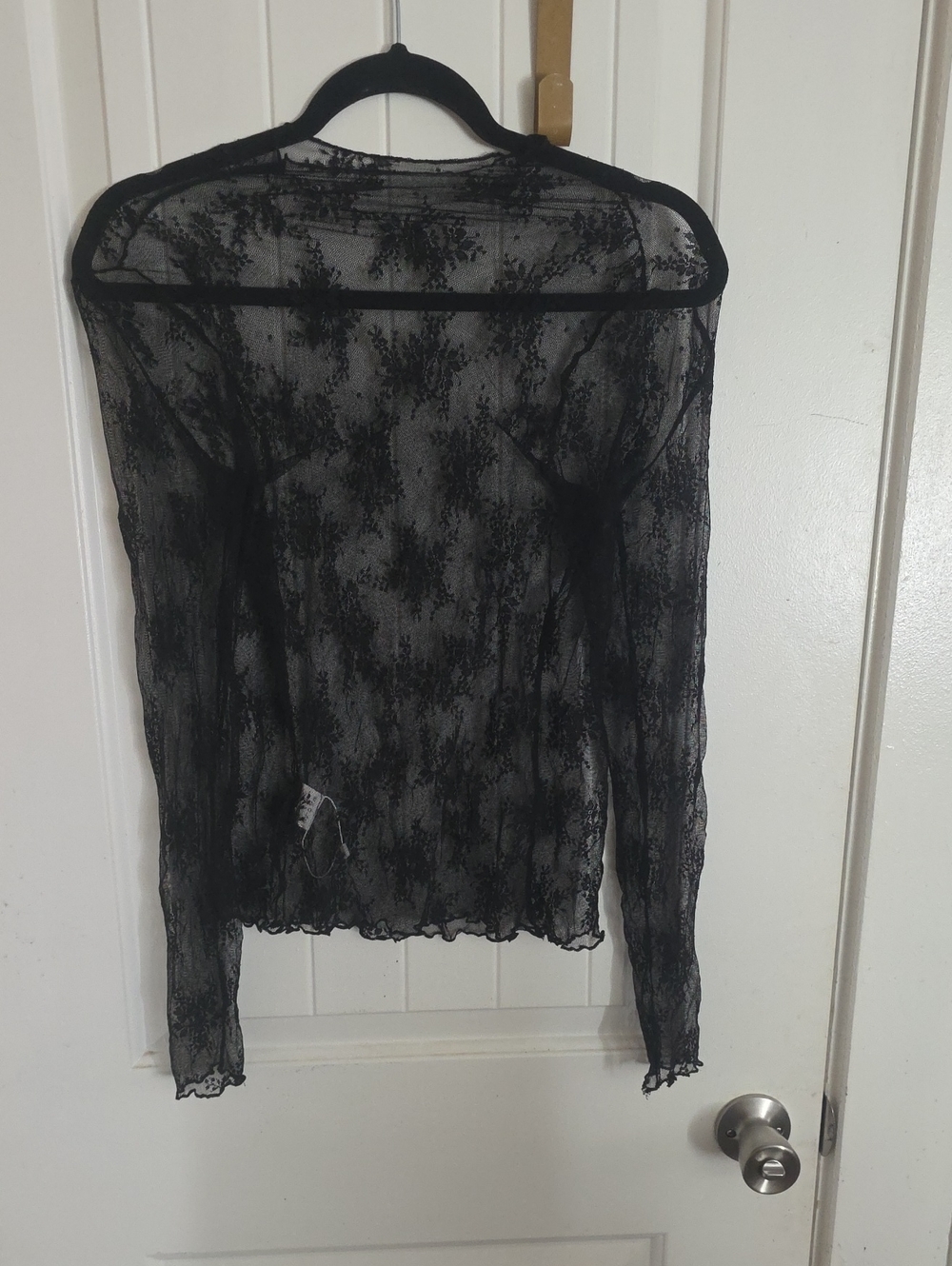 Sheer Black Lace Long-Sleeve Top